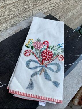 World Market  Embroidered Candy Bouquet Kitchen Towel – White